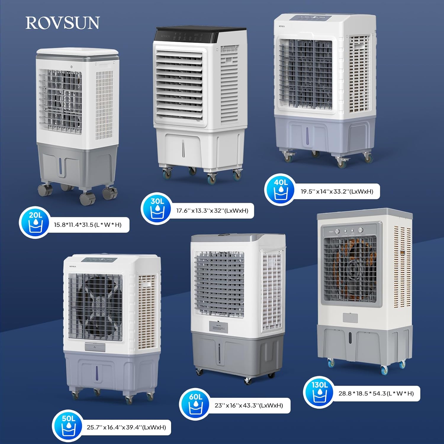 ROVSUN 9000CFM Commercial Portable Air Cooler, 34.3Gal/130L Evaporative Swamp Cooler, 3-IN-1 Cooling Fan with 3 Speeds, 4 Ice Packs, Humidifying Oscillating Fan for Shop, Factory, Garage