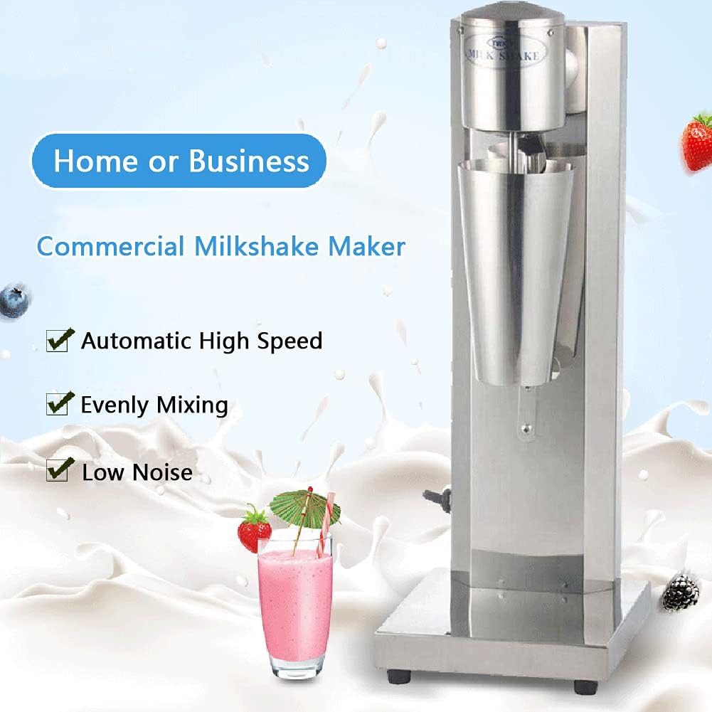 Single Head Milkshake Maker Stainless Steel Commercial Electric Ice Cream Mixer Shake Machine Smoothie Drink Blender with 750Ml Cup (180W, 18000 Rpm)