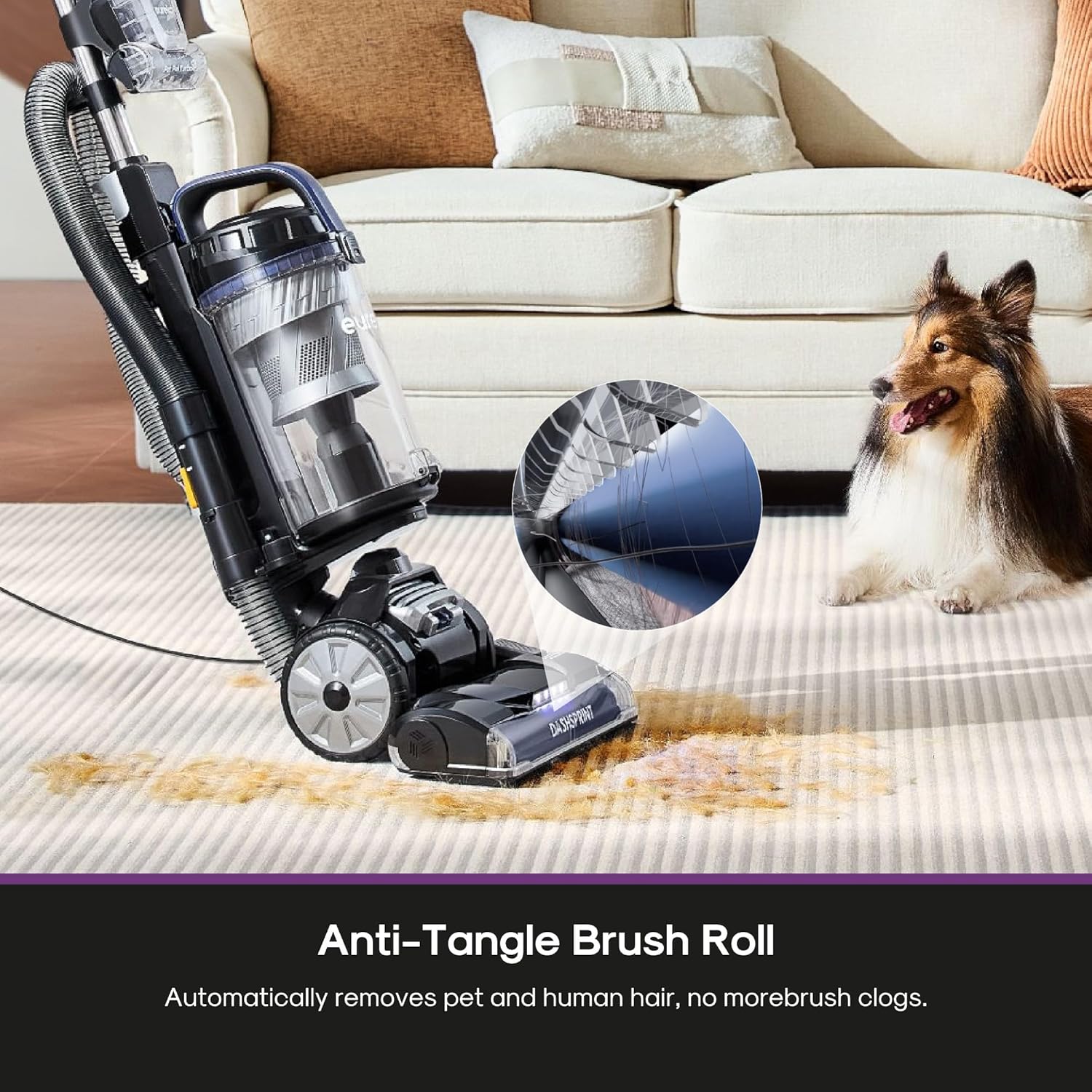 Eureka Upright Vacuum Cleaner for Carpet and Hard Floor,Powerful Vacuum with Dual Cyclone Suction,Swivel Steering,Anti-Tangle,Large Dust Cup,NEU612BL, Blue