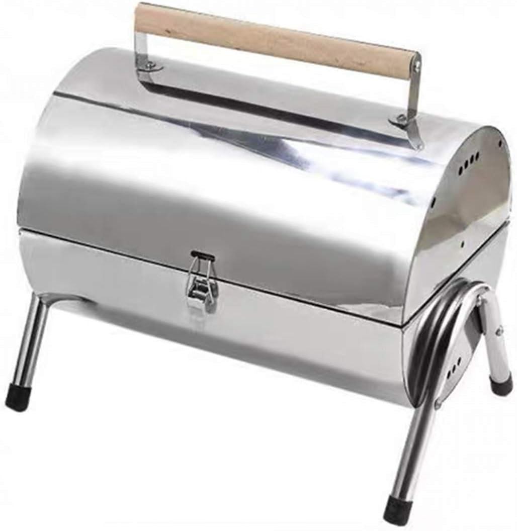 Portable BBQ Grill Portable Charcoal Grill Mini Lightweight BBQ Smoker Grill for Outdoor Barbecues Camping Backyard Garden Picnic Beach Party, Stainless Steel, Silver BBQ Grill