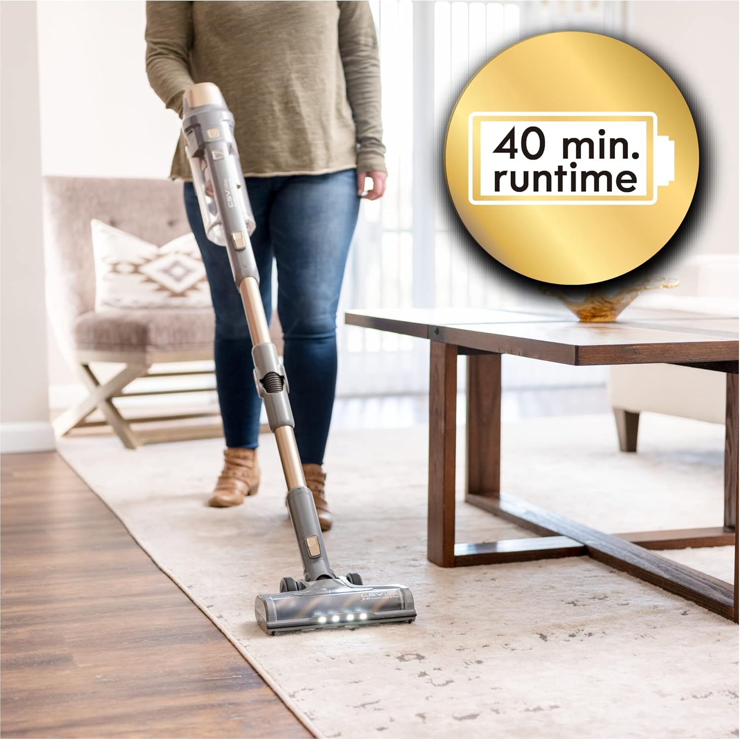 Kenmore DS4095 Brushless Cordless Stick Vacuum with EasyReach Wand, Lightweight Cleaner 2-Speed Power Control, LED Headlight, Converts to Handheld for Hardwood Floors, Carpet & Pet Hair,Gold
