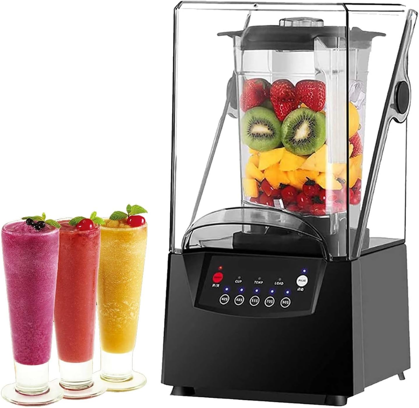 Industrial Grade 2200W Commercial Blender, Quiet Smoothie Maker with Lid - 2L Capacity, 17000 RPM Stainless Steel Blade, Perfect for Smoothies and Milkshakes