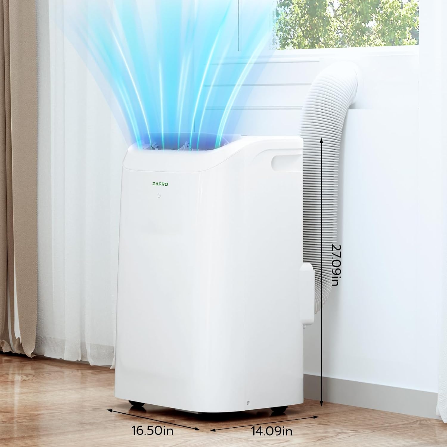 ZAFRO 14,000 BTU (10000 BTU SACC) Portable Air Conditioners with WiFi APP Control, 46dB, R32 Eco-Friendly,Fast Cooling in 30s, No Drainage Needed, Filter Cleaning Reminder, 360° Wheels for Home/Office
