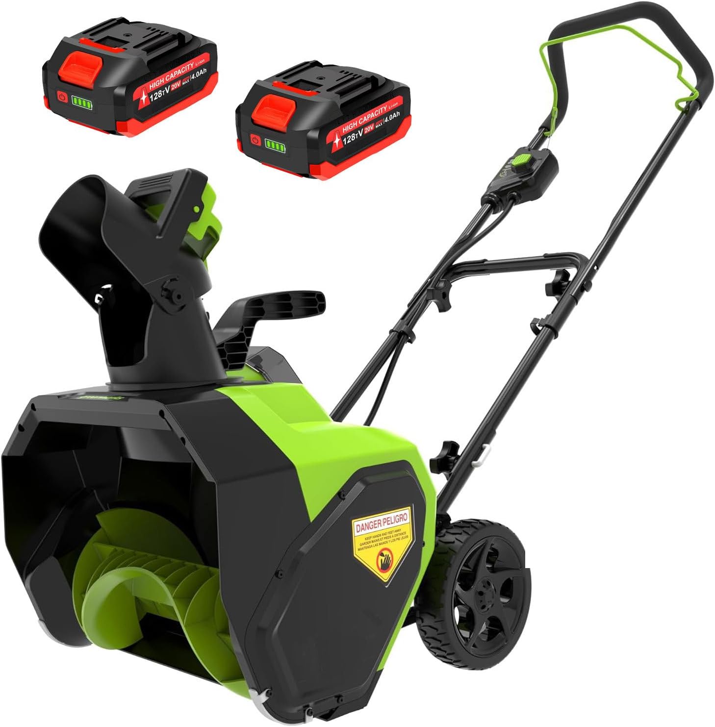 Brushless Cordless Snow Thrower, 40V 20-Inch Electric Snow Blower, 2×4Ah Batteries, Dual LED Headlights, for 10” Deep Snow on Driveways/Sidewalks