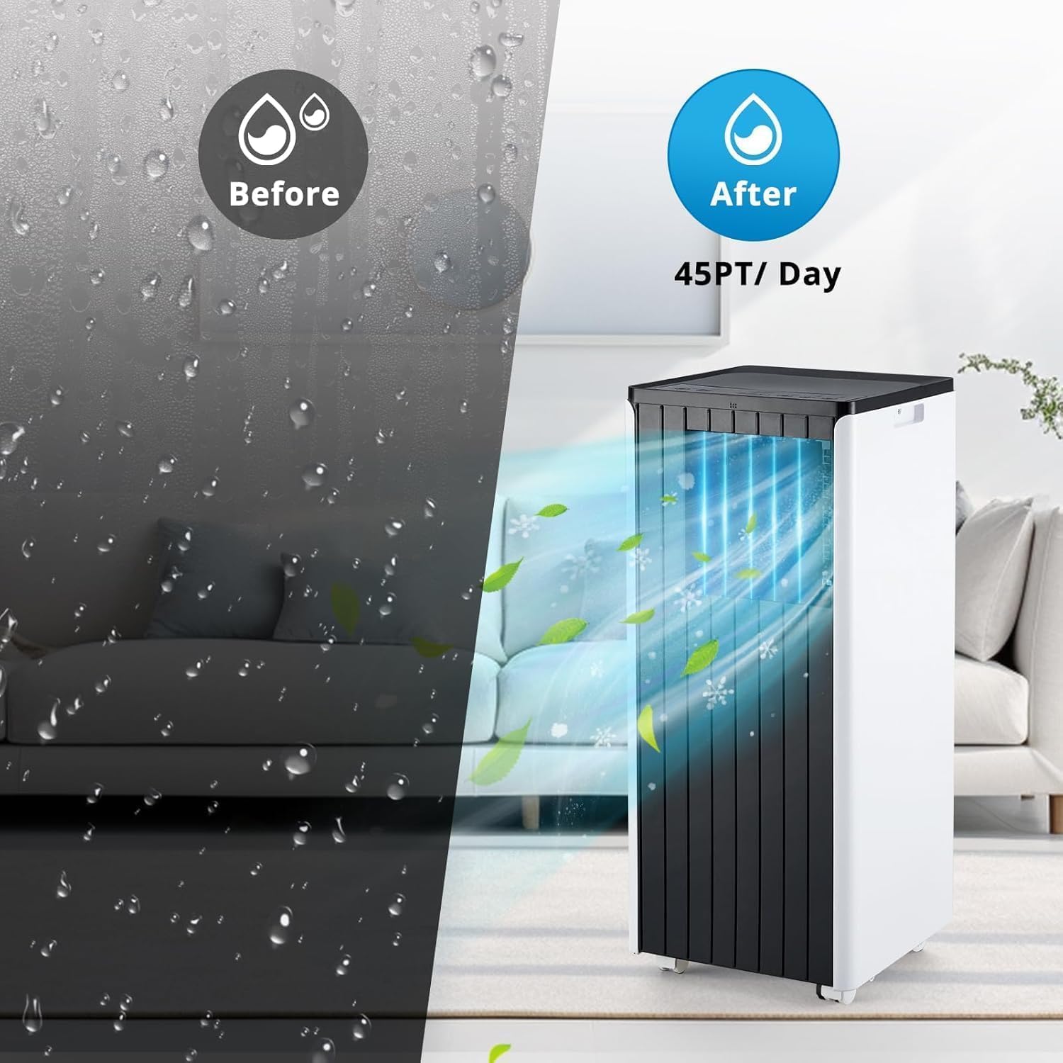 8000 BTU Portable Air Conditioner with 3-in-1 Cooling,Dehumidifier & Fan for Rooms Up to 350 Sq.Ft,Includes Window Vent Kit and Caster Wheels,Compact and Portable Design for Bedroom or Living