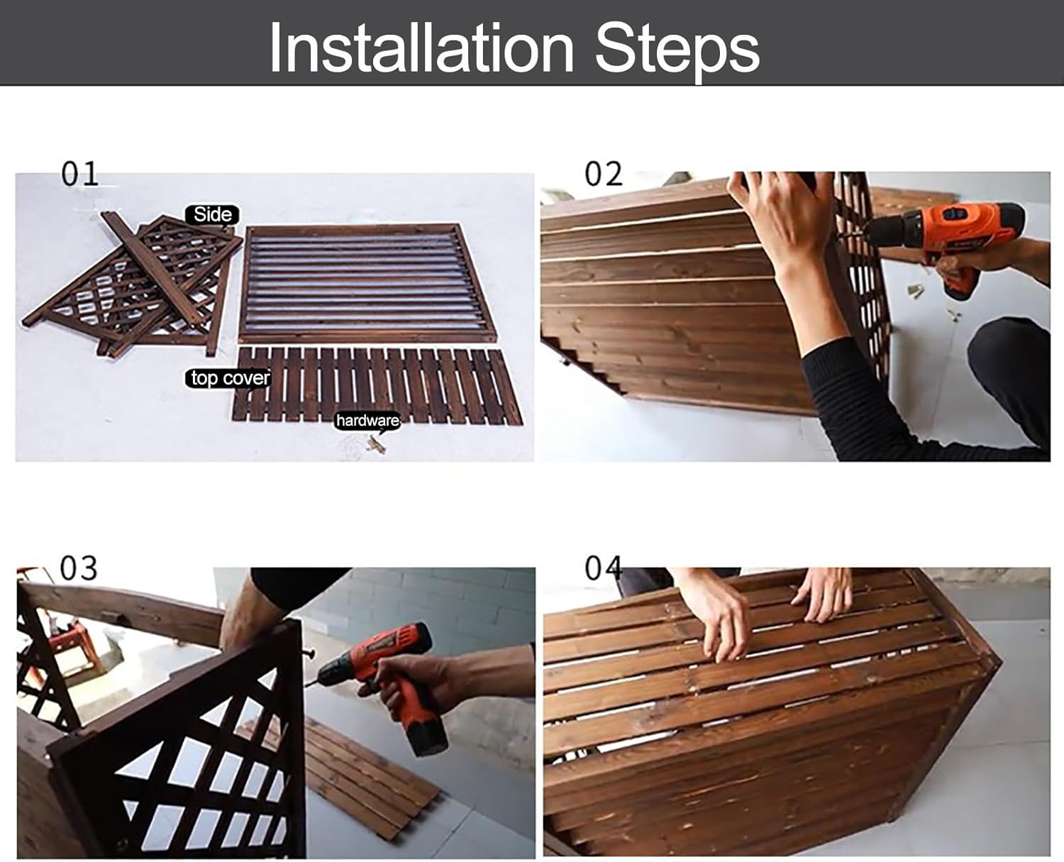 Air Conditioner Cover Wood Ac Covers for Outside Decorative Ac Unit Cover Air Conditioner Covers for Outside Heat Pump Cover HVAC Cover Svart