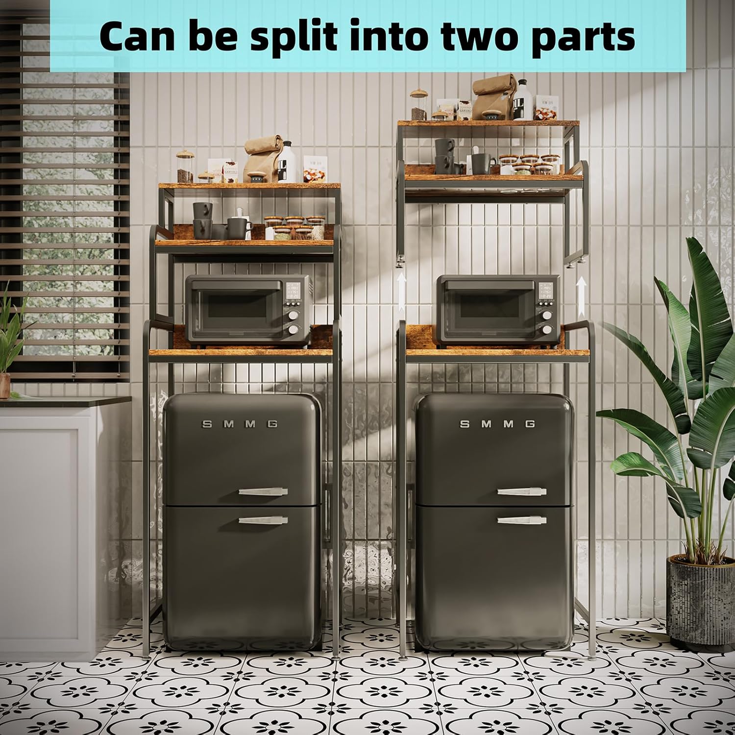 4-Tier Mini Fridge Stand with Storage,Mini Fridge Cabinet with Storage,Microwave Stand,Bakers Rack,Microwave Oven Stand with Storage,Mini Fridge Shelf for Home Office Dorm (Vintage Brown)