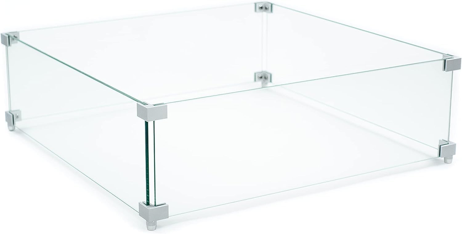 AMS Fireplace | Fire Pit Table Square/Rectangular Tempered Glass Wind Guard-Fire Flame Guard 1/4