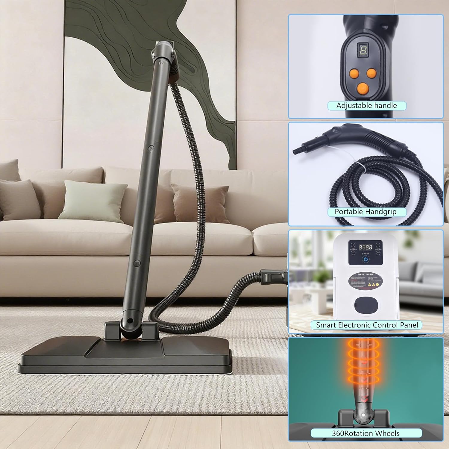 12-in-1 Steam Mop, Steam Cleaners with 21 Attachments, Detachable Handheld Steamer, 1200ML Tank & 15s Fast Heat-Up, Steam Mops for Floor Cleaning, Multipurpose Steamer for Home,Tile&Grout&Wall&Car