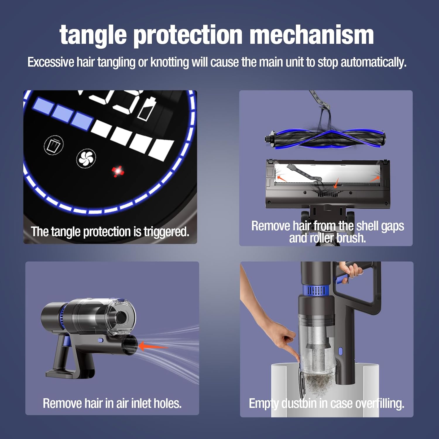 Cordless Vacuum Cleaner, 550W 45KPA 50Min Vacuum Cleaners for Home, Self-Standing Stick Vacuum with Touch Screen, 3 Power Modes, Rechargeable Battery, Handheld Vacuum for Pet Hair Carpet Floor