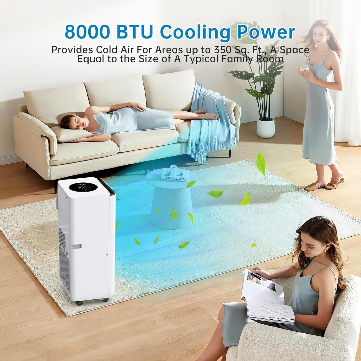Portable Air Conditioners, 8000 BTU Portable AC for Rooms Up to 350 Sq.Ft. 3-In-1 Unit with Quick Cooling, Dehumidifying, 3-Speed Fan, 24H Timer/Remote Control/Ultra Quiet, White & Black