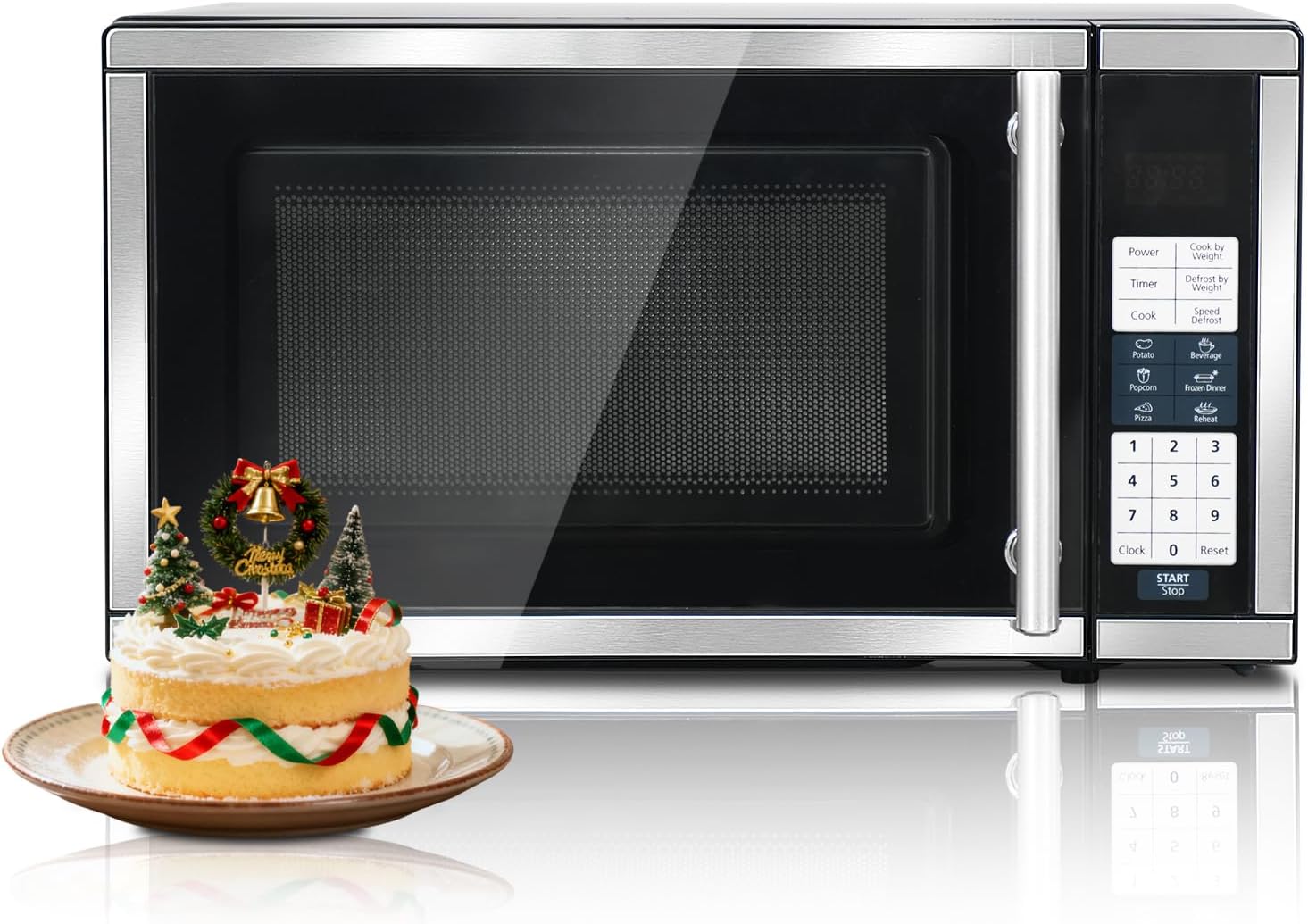 SMETA 0.7 cu ft Countertop Microwave Ovens, Compact Microwave Oven 700 Watts, 10 Power Levels with Turntable Push-Button for Kitchen, Dorm, Apartment, Office, Black