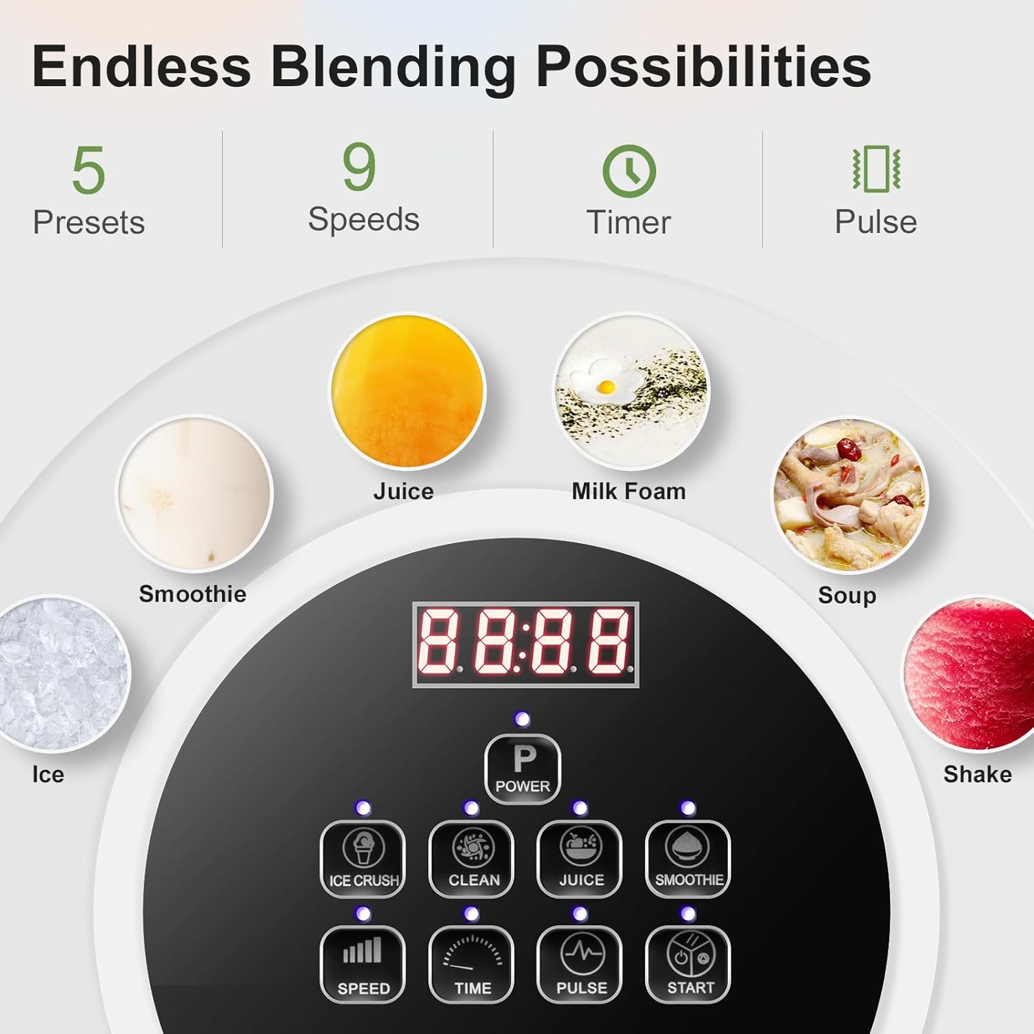 Commercial Blender, 2200W 2.95 HP Professional Blender with Quiet PC Sound Enclosure, 70 Oz / 2L Large Heavy Duty Blenders with 9 Speeds, Timer, Self-Cleaning, 5 Presets For Shake and Smoothie