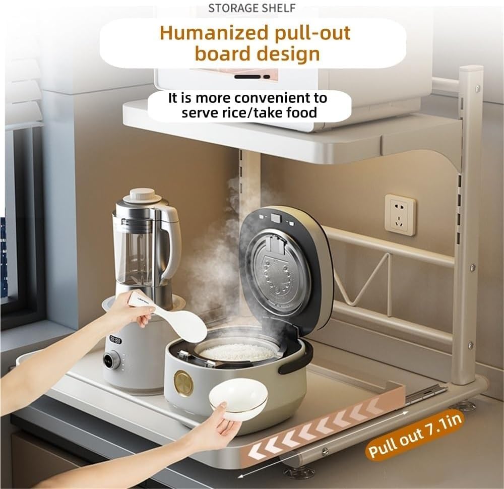 Pull-Out Microwave Stand Metal Storage Rack Adjustable Kitchen Countertop Organizer for Microwave Oven Small Appliances Long Lasting