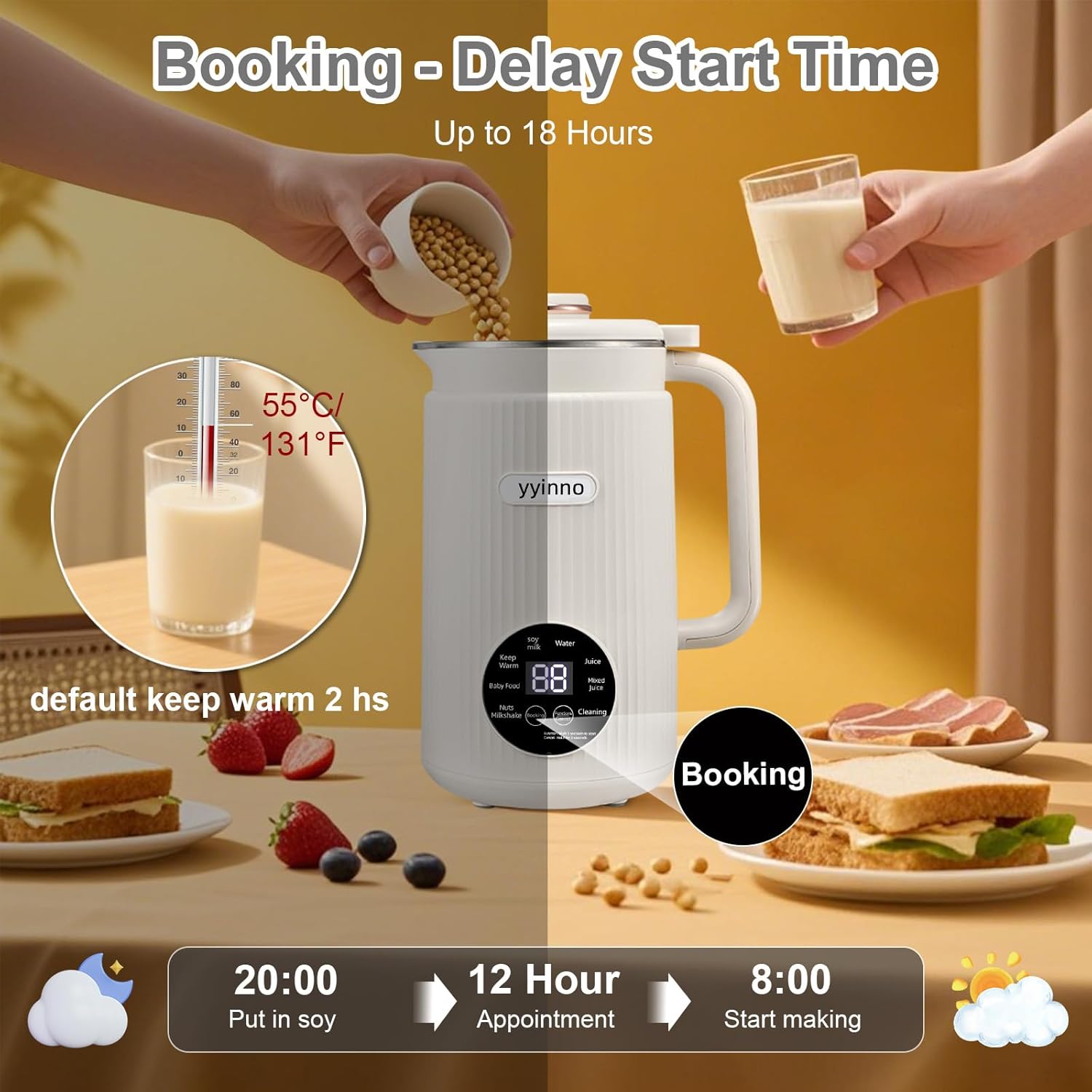 Nut Milk Maker Blender, 40oz Large Capacity Automatic Soybean Machine with 18H Delay Start Timer & Keep-Warm, Homemade Quiet Almond/Soy/Oat Milk Machine, BPA-Free, Detachable Blades for Easy Cleaning
