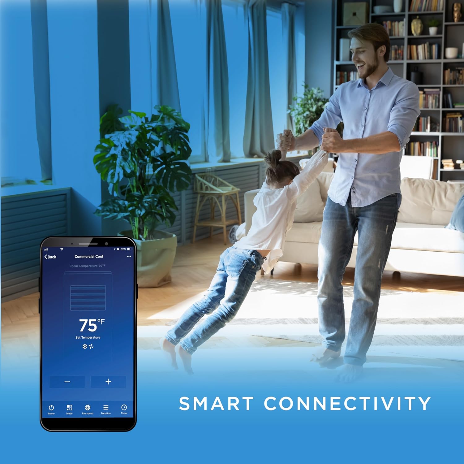 Commercial Cool Portable Air Conditioner, Dehumidifier & Fan, Portable Air Conditioner 9,000 BTU Covers up to 400 Sq. Ft., Wifi Enabled, Blue