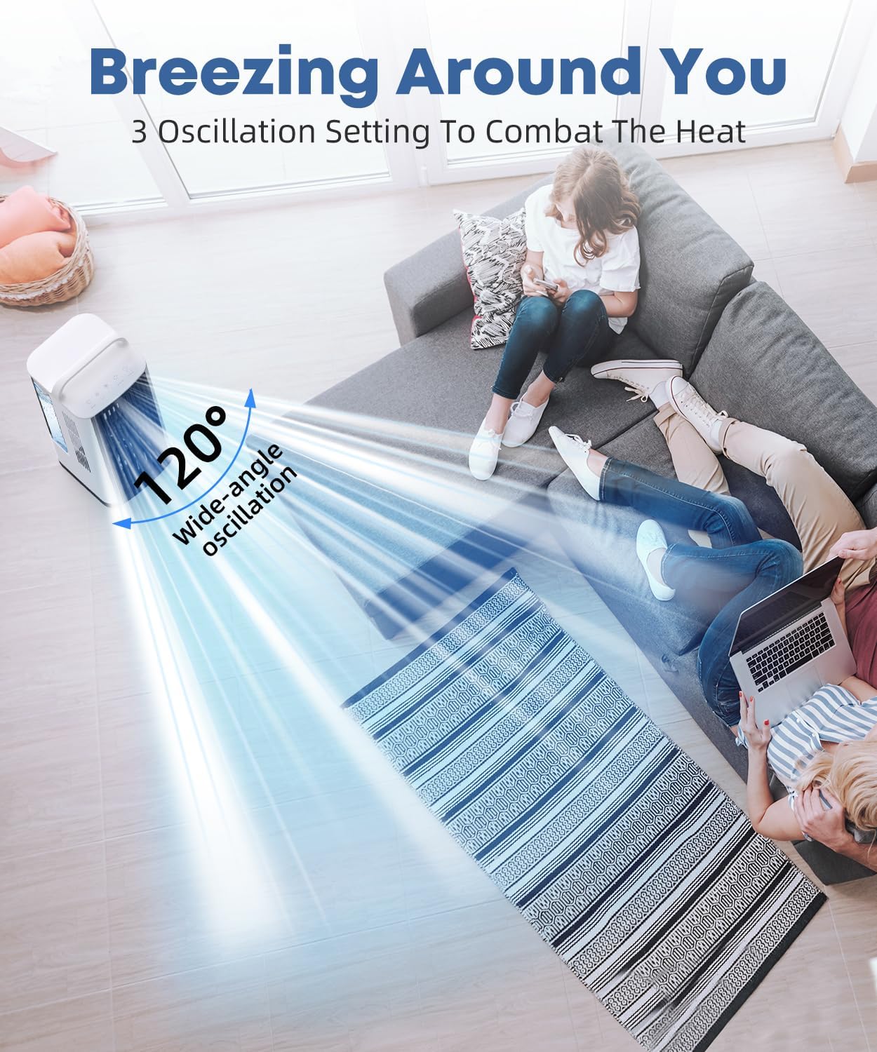 Portable Air Conditioner with Remote Control, 1700ml Evaporative Cooler with 7 Color LED Lights, 120° Oscillating Mini Air Conditioner with 3 Speeds & 7H Timer for Bedroom, Office Indoor Use