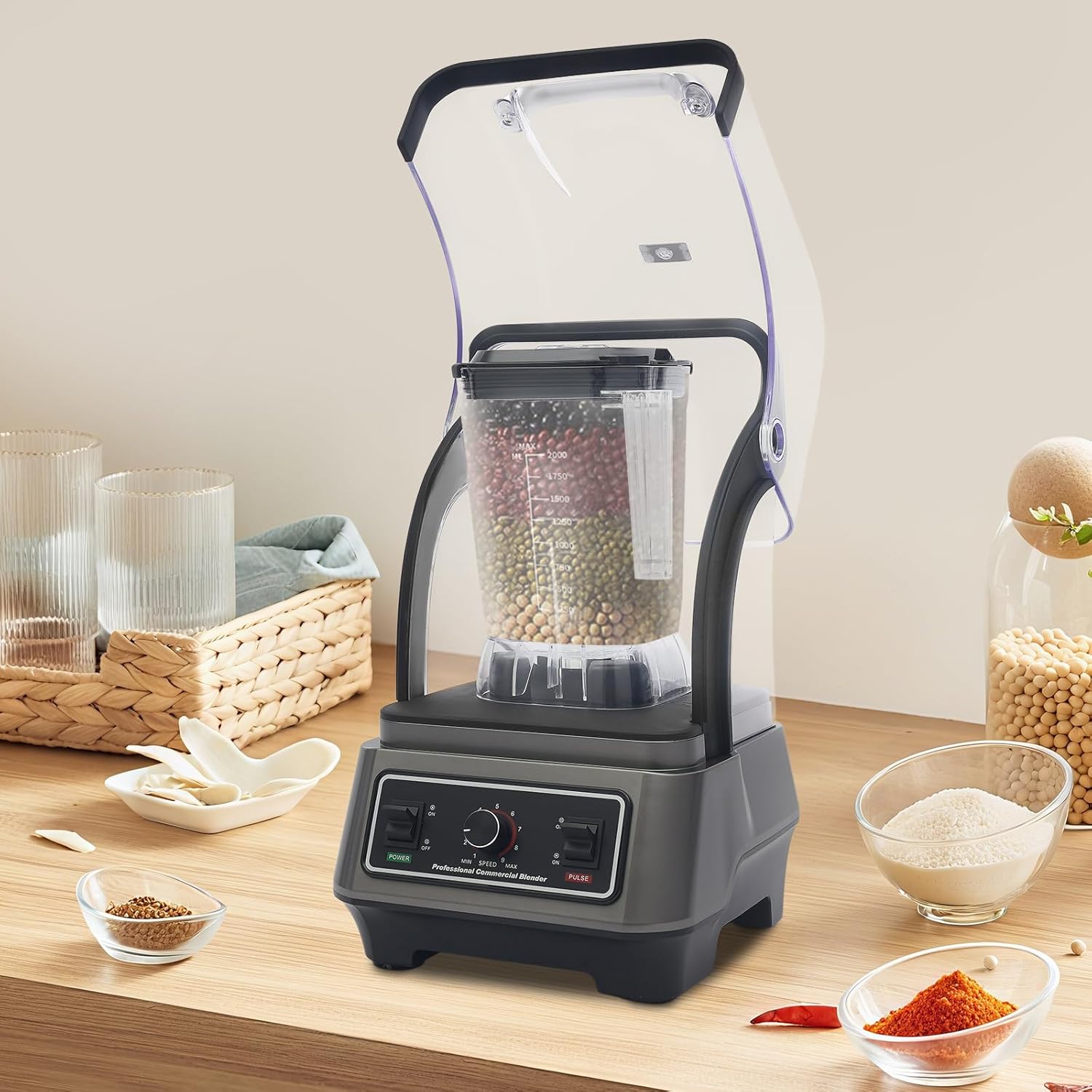 Professional Blenders For Kitchen,1600w Commercial Blender With Soundproof Shield,Heavy Duty Blender With Strong And Quiet Professional-Grade Power,68 Oz Machine For Smoothies,Ice Cream