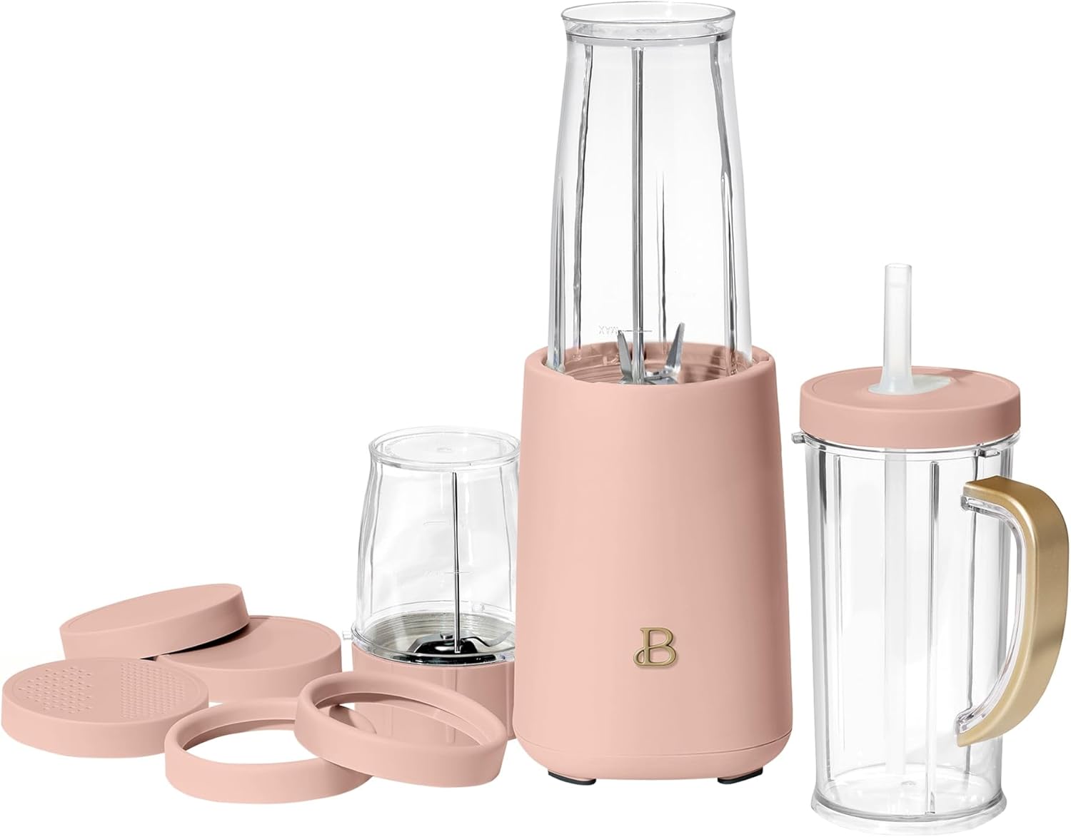 Beautiful 12-Piece Personal Blender Set, 240W Power, With Blend-and-Go Cups, Leak-Resistant Lids, Easy Clean, Compact Design, Ideal For Smoothies, Shakes & Meal Prep (Rose)