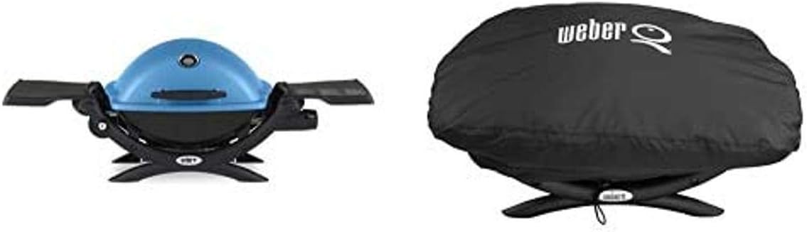 Weber Q 1200 Gas Grill, Blue with Cover