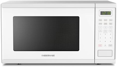 Farberware 1.1 Cu. Ft. Countertop Microwave Oven – 1000 Watts Power, Auto Cook Settings, Defrost, Easy Clean and Child Safety Lock - White