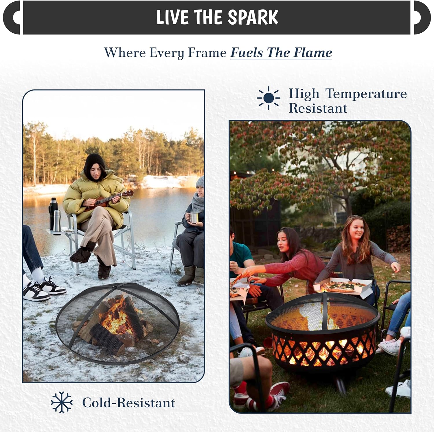 Fire Pit Spark Screen- Heavy Duty Fire Pit Screen 36 Inch Round with Hook Handle—Powder Coated Domed Outdoor Round Patio Mesh Firepit Screens Guard for Outdoor/Patio/Backyard/RV Camping/Beach