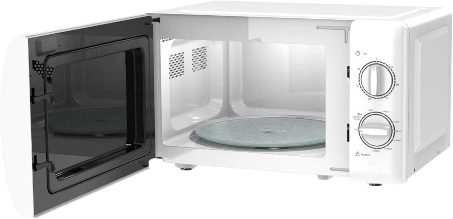 IMPECCA Countertop Microwave Oven Retro Mechanical Dials 5 Modes Timer Defrost 0.7 Cu 700W 9.65” Turntable Easy Clean
