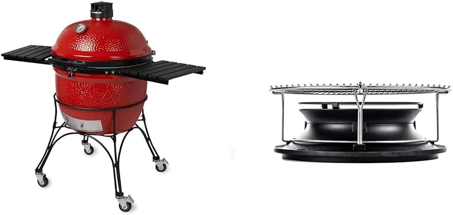 Kamado Joe Big Joe II 24-inch Grill Bundle with Cart, Shelves, SloRoller Smoke Chamber Accessory