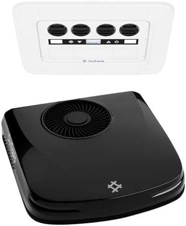 12V RV Rooftop Air Conditioner, 10,000 BTU Low Profile DC Air Conditioner – Quiet Battery Powered AC Unit for RV, Van, Camper, Truck, Trailer, Boat – Black Shell Design (No Heater)