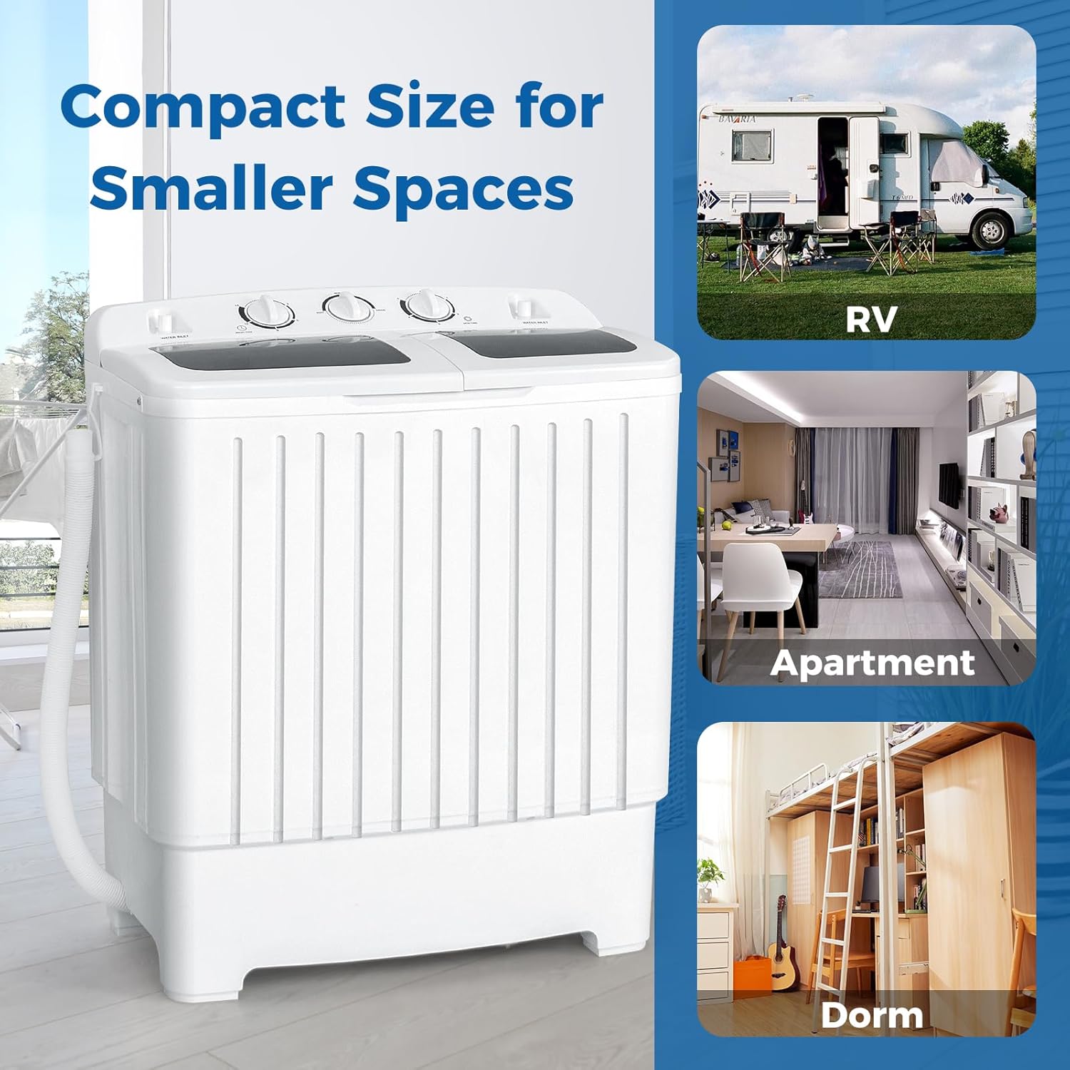 COSTWAY Portable Washing Machine, Twin Tub 20 Lbs Capacity, Compact Laundry Washer(12 Lbs) and Spinner(8 Lbs), Durable Design, Timer Control, Perfect for RV, Apartments and Dorms, Grey+White