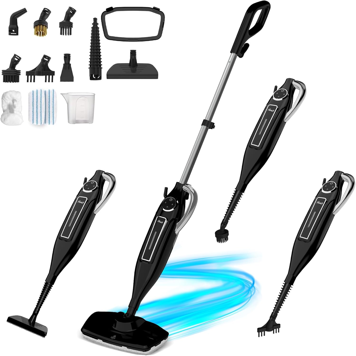 Rosewill 11-in-1 Steam Mop, 260°F Handheld Steam Cleaner, 1200W Detachable Steam Mops for Floor Cleaning, Removable Tank, Multi-Purpose Steamer for Hardwood, Tile, Grout, Furniture - Black