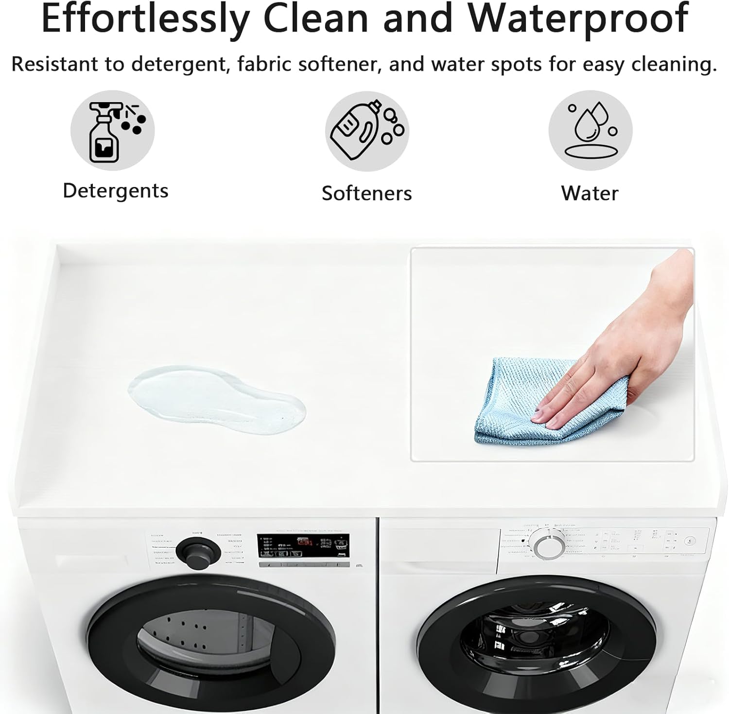 Fabuday Wood Washer Dryer Countertop for Laundry Room - 54'' W x 27.5'' D x 3.2'' H Laundry Counter Table for The Top with Edge, Storage and Organization Over Washing and Dryer, Crisp White