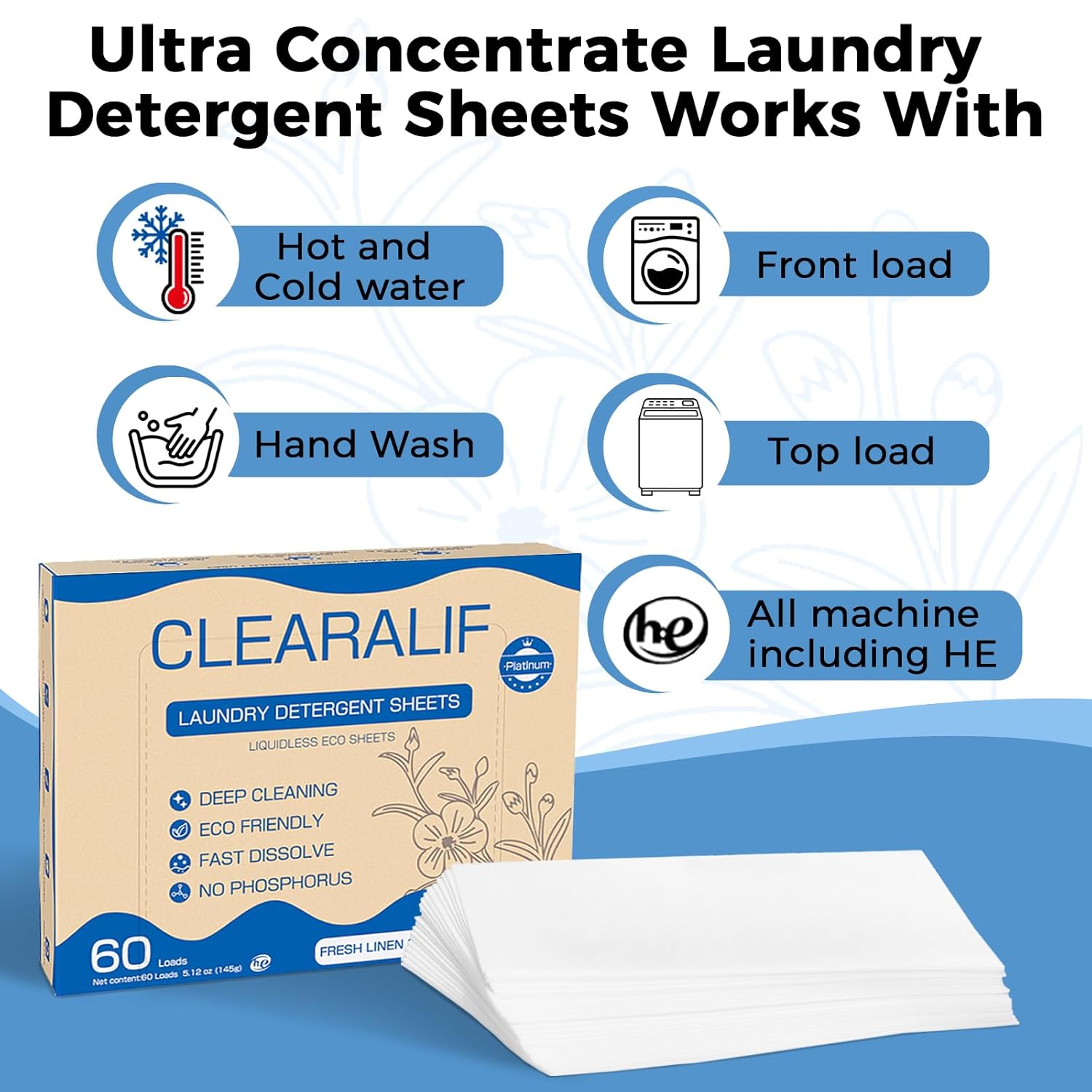 CLEARALIF Laundry Detergent Sheets, Up to 360 Loads, Fresh Linen, liquidless, Eco-Friendly, Zero Waste, Save Space, Travel Laundry Strips for HE Machine