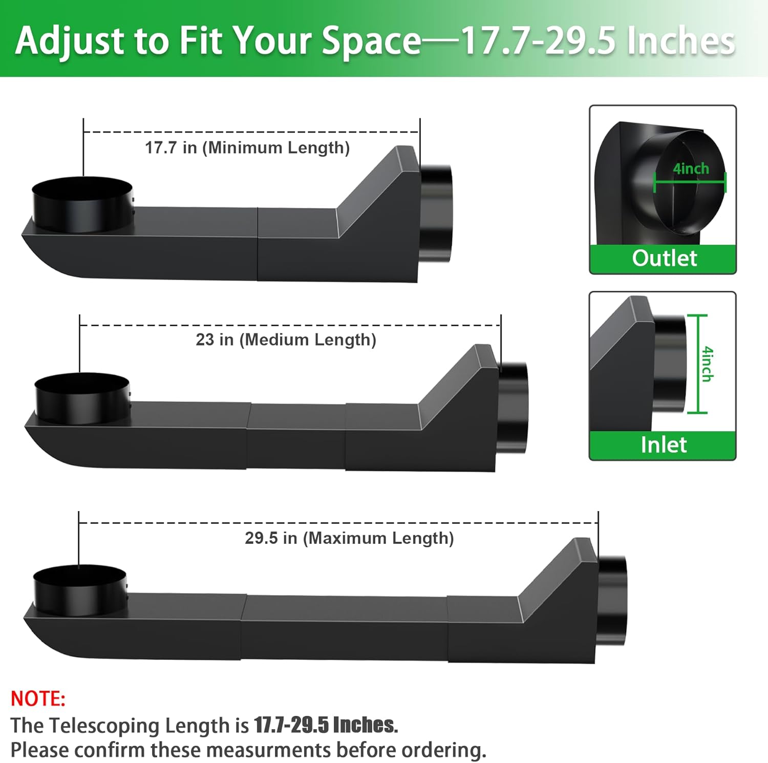 UD48S 4 Inch Stainless Steel Telescoping Dryer Vent Kit, 17.7