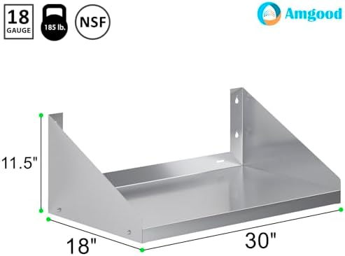 AmGood Stainless Steel Microwave Shelf | NSF Certified | Appliance Shelf | Heavy Duty | Commercial Grade | Wall Mount | Silver (30