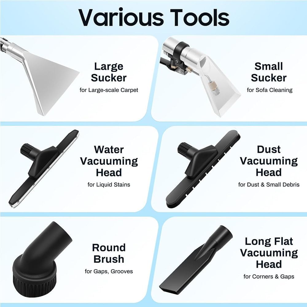 60L Commercial Carpet Cleaning Machine,2-in-1 Wet Dry Vacuum Cleaner for Carpet/Floor/Auto Detailing,Stainless Steel Shampooer,Professional Carpet Cleaning Machine with 6 Suction Tools