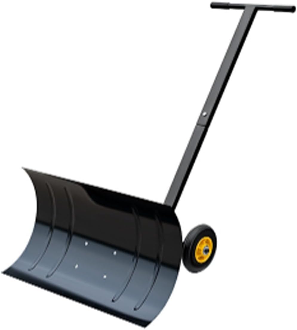 Snow Shovel with Wheels Five Speed Adjustment of Handle and Shovel Head Wheeled Metal Snow Pusher Plow with Large 29