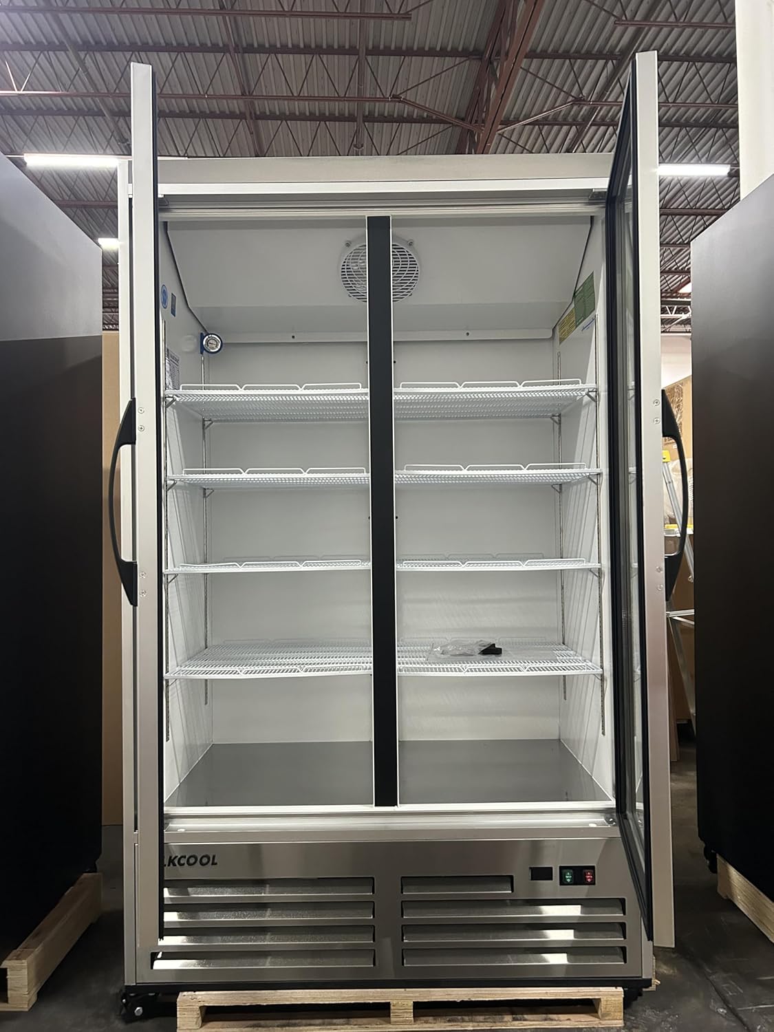 Commercial Beverage Refrigerator Display Fridge,stainless Steel Two Glass Door Drink Cooler with LED Light Adjustable Shelves,ETL Sanitation,45 Cu Ft,47