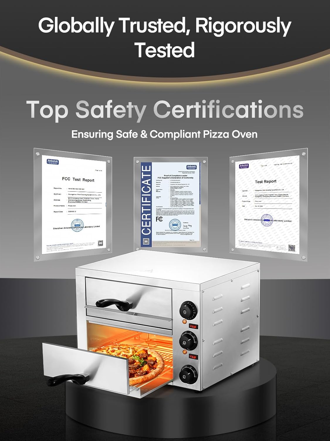 12 Inch Commercial Pizza Oven, Countertop Pizza Ovens with 662°F Max Temp, 2-Layer Electric Pizza Cooker with Alert Timer, 2200W Stainless Steel Pizza-Maker Machine, for Restaurant,Home, Party