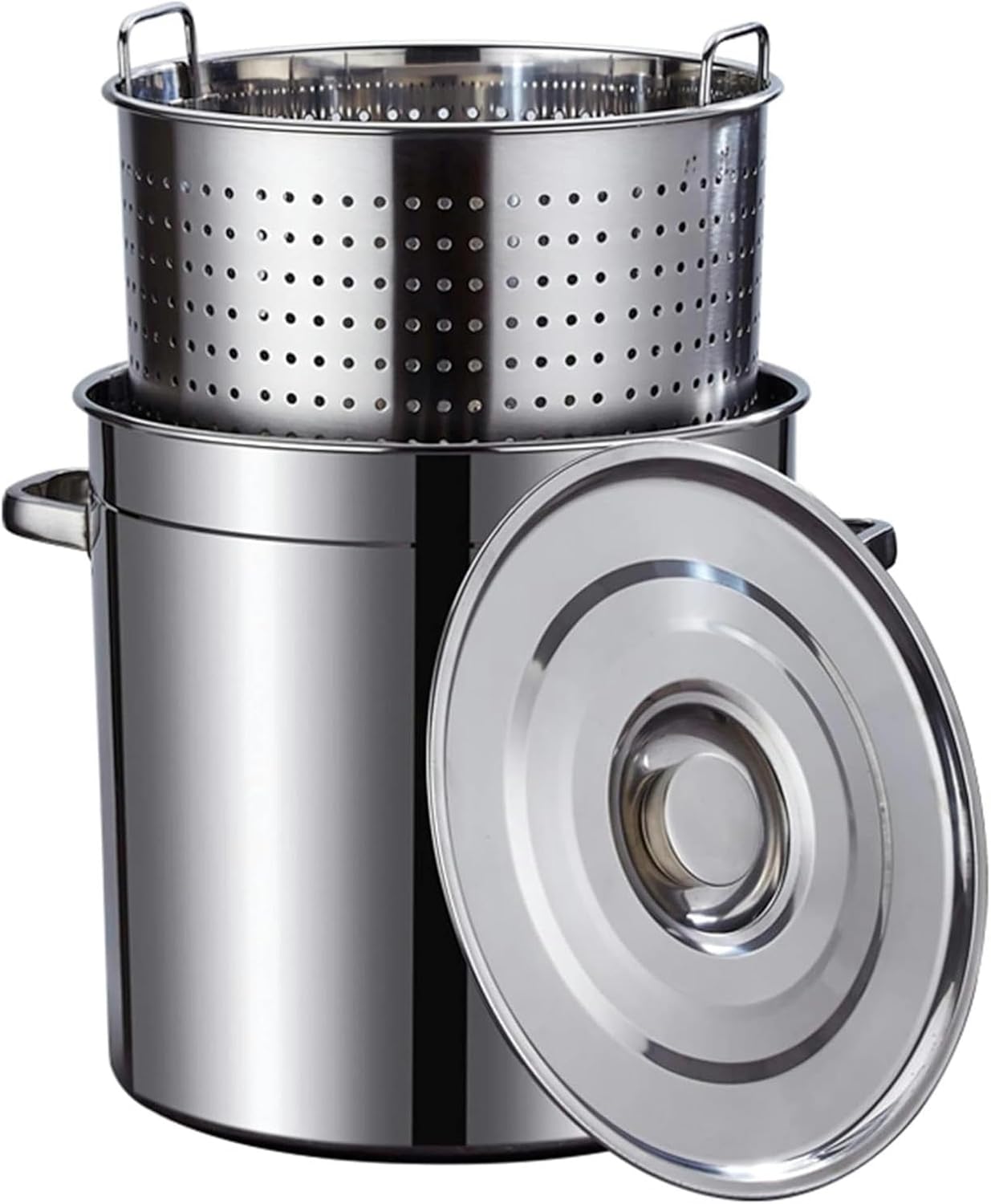 Crawfish Seafood Boil Turkey Fryer Pot, Stainless Steel Stock Pot with Strainer Basket and Lid, Portable Handle for Outdoor Camping Cooking,40 * 40cm（50 * 50cm）