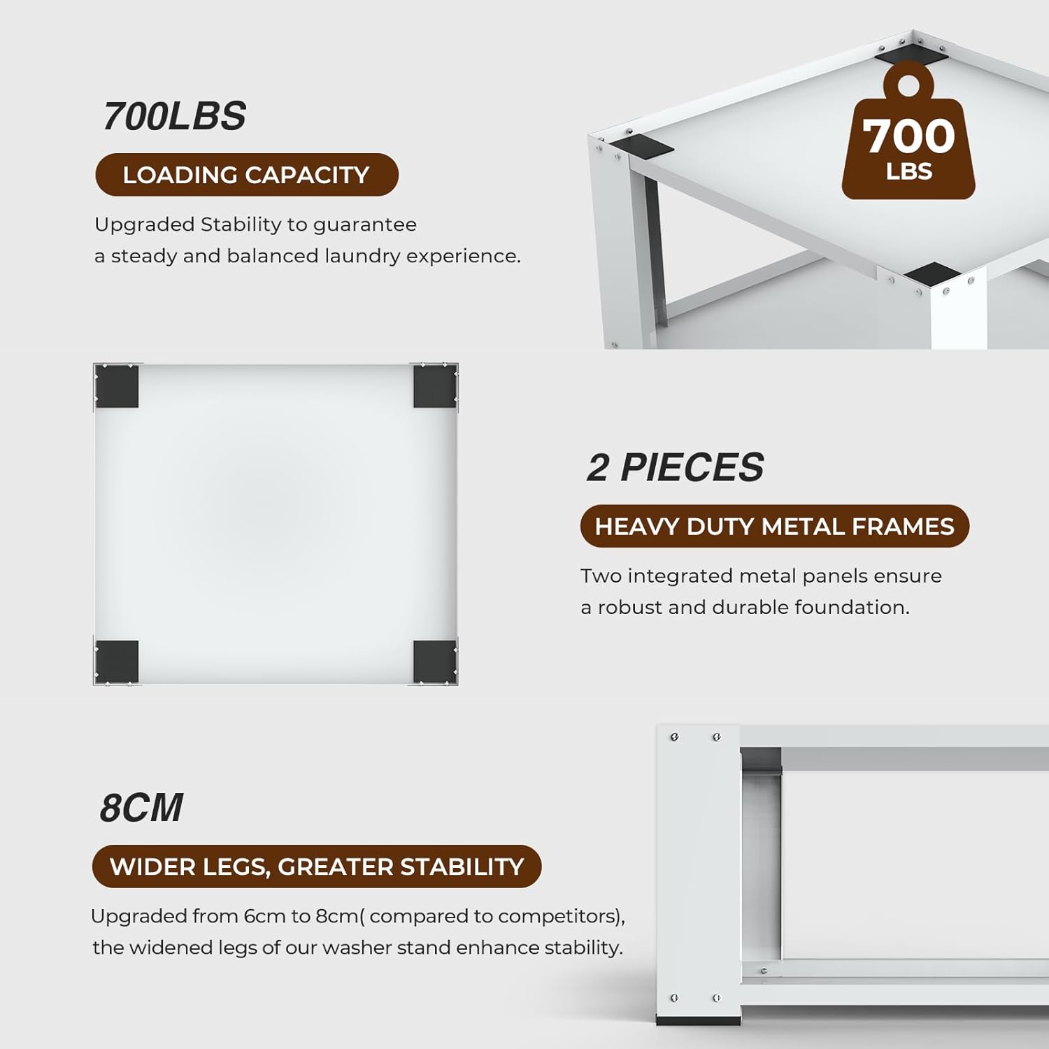 YAFF Laundry Pedestal for Washer and Dryer - Fit 27 and 28 Inch Washer and Dryer Stand Heavy Duty Steel 700 lbs Capacity Universal Washing Machine Raiser 15.7'' Height White