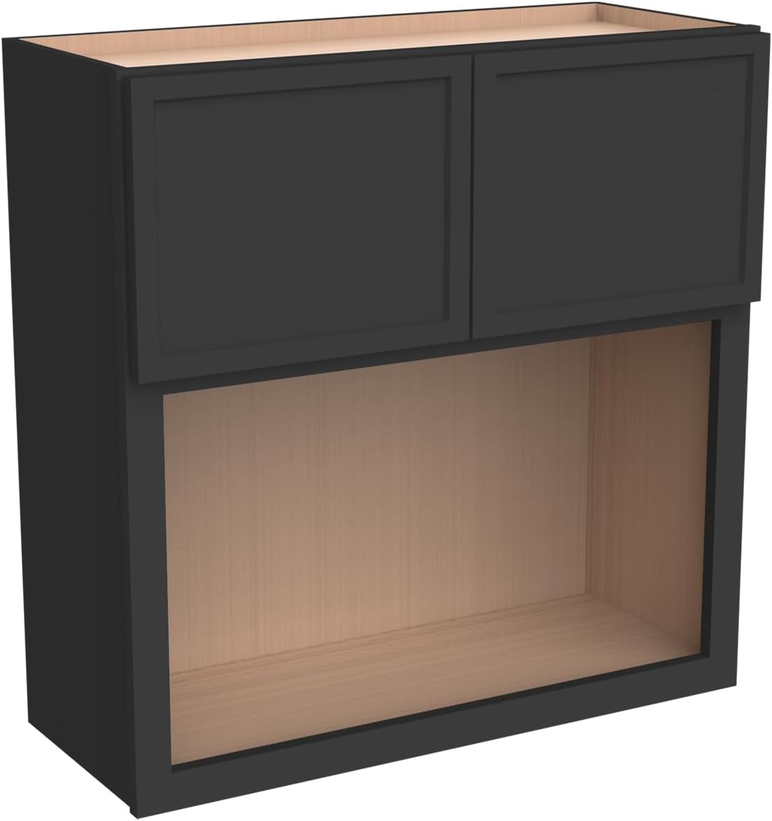 Solid Wood RTA Wall Microwave Cabinet with Open Shelves – Shaker Style, Space-Saving Kitchen Pantry Storage, Durable and Versatile Wall-Mounted Organizer (NT-Charcoal Black, 30