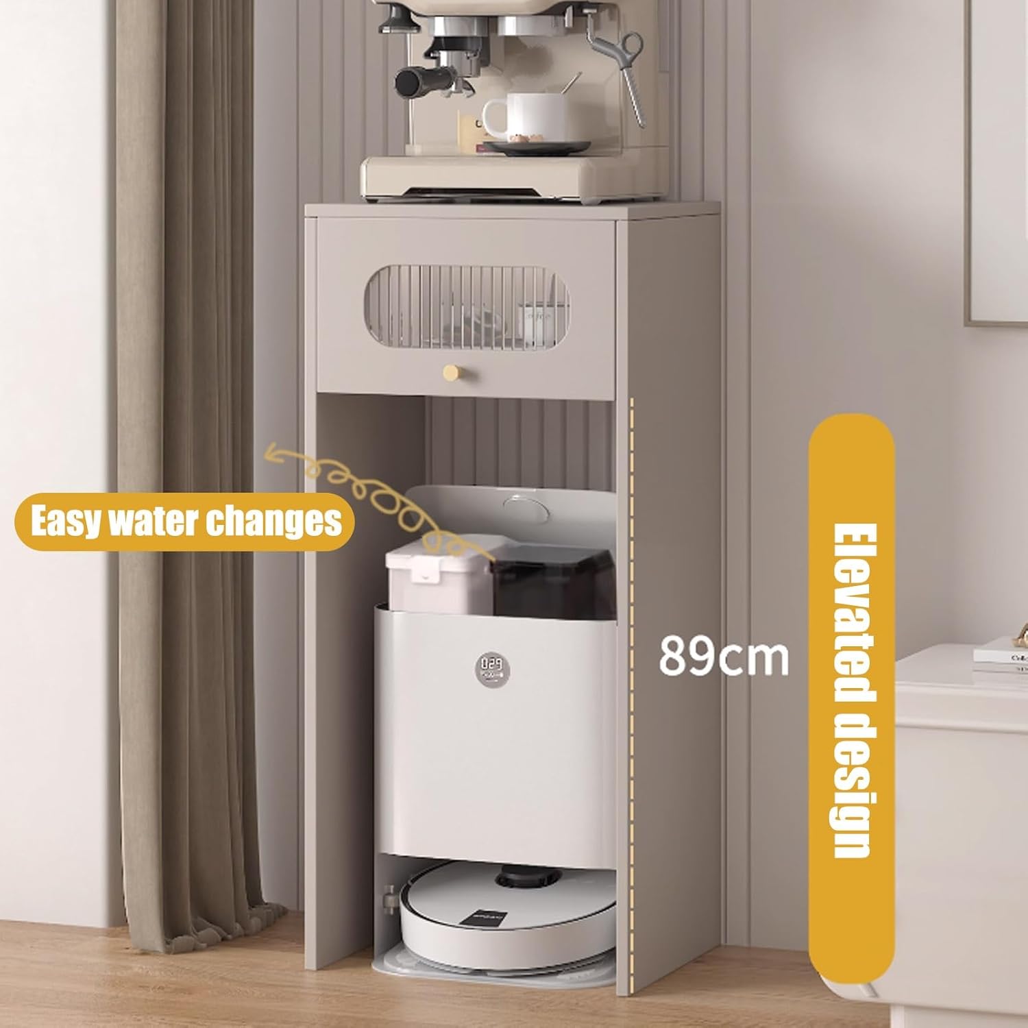 Robot Vacuum Stand Cabinet, Robot Vacuum Hidden Storage Cabinet, Wood Sweeping Robot Storage Rack with Adjustable Shelf, Nightstand, Side Table with Drawer(Natural)