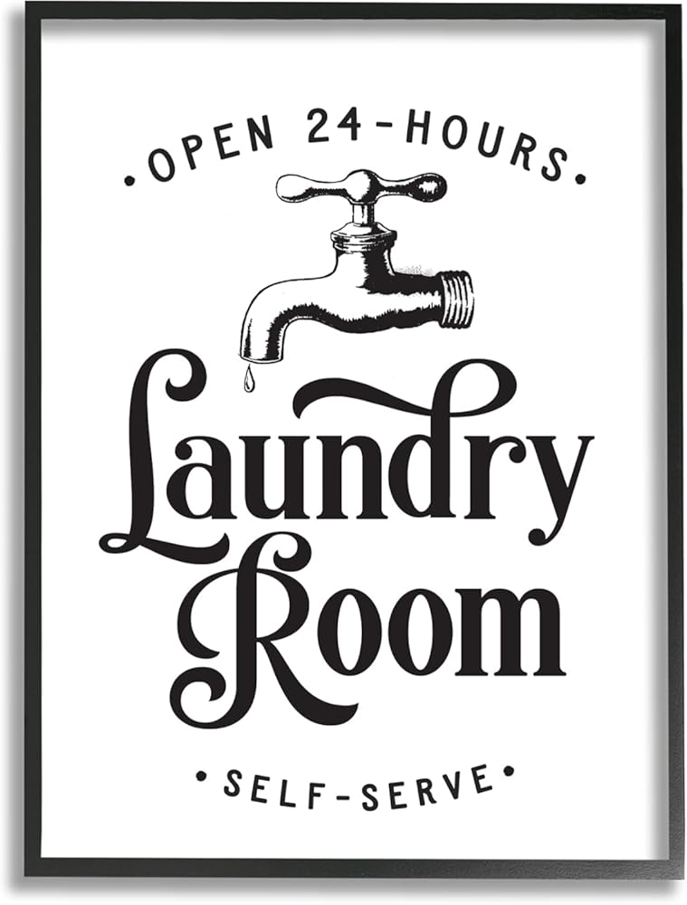 Stupell Industries Self-Serve Laundry Room Sign Vintage Faucette Drip, Designed by Lettered and Lined Black Framed Wall Art, White