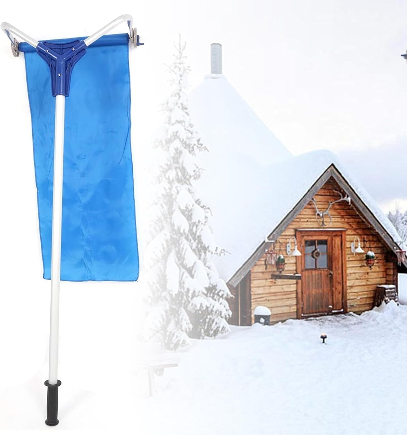 Snow Roof Rake, Aluminium Roof Shovel with Slide Cloth, Snow Removal Tool with Wheels and Adjustable Extended Handle, Lightweight Snow Roof Rake for Snow, Leaves, Debris Removal