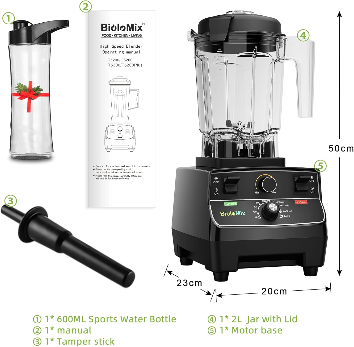 Professional Smoothie Blender, Countertop Blender, Commercial Blender 2200W High Power with 68oz Pitcher, Smart Timer, blenders for kitchen for smoothies, ice, Soup, fish, Dessert With 1 Juice Glass