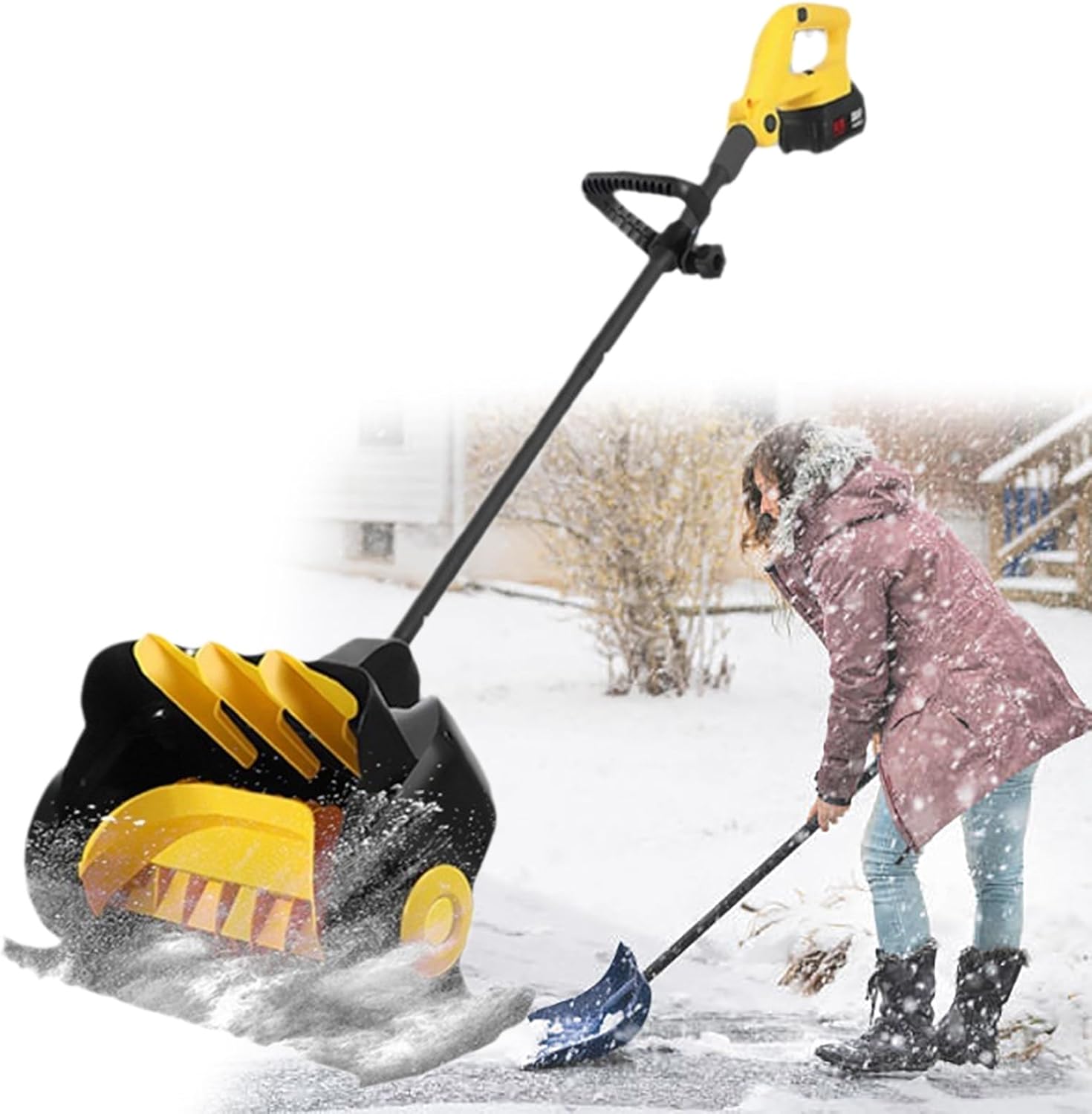 Cordless Snow Shovel, 21V Battery Powered Snow Thrower, Battery Snow Blower with Auxiliary Handle, with 2 Battery & Charger