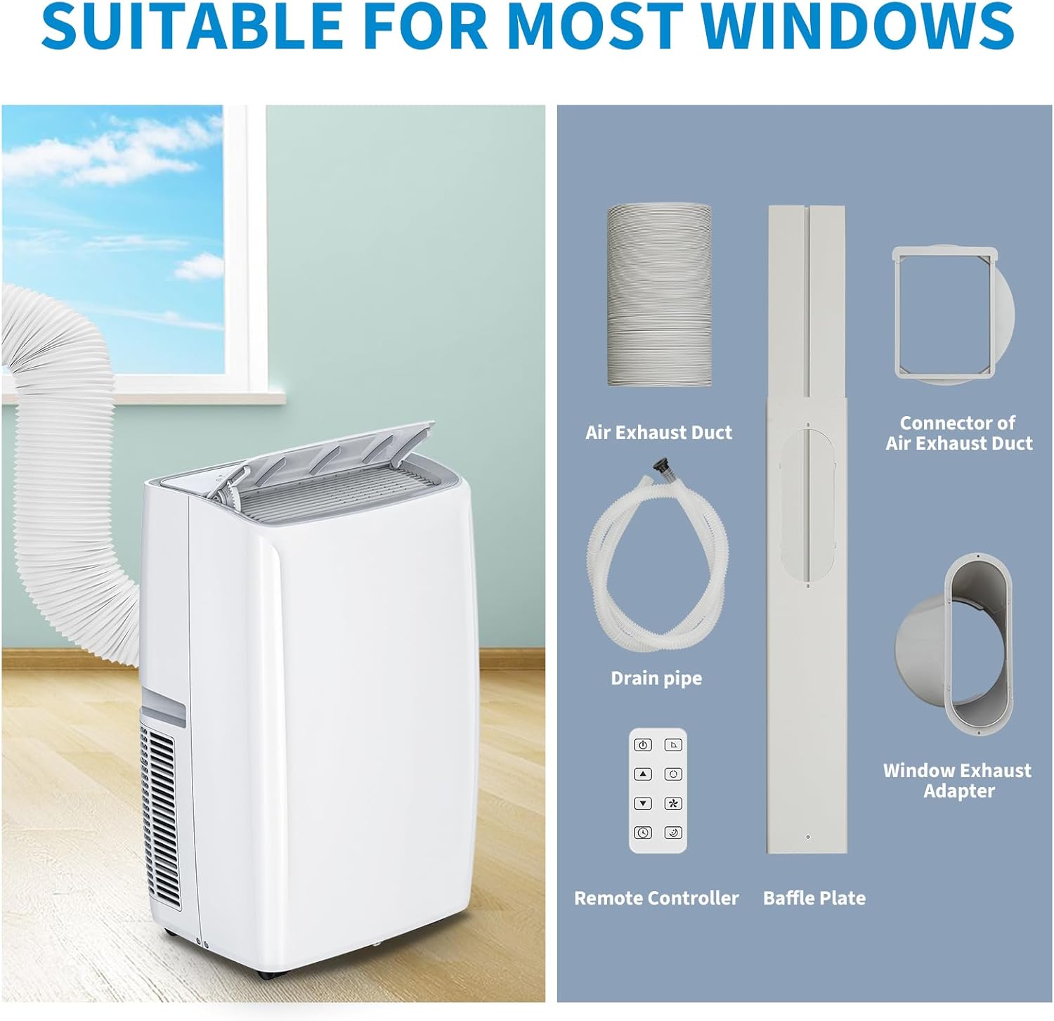 14,000 BTU Portable Air Conditioners, Cools up to 750 Sq. Ft 3-in-1 Movable AC for Room with Dehumidifier Fan Sleep Mode, 24H Timer, Remote Control, and Window Installation Kit Included