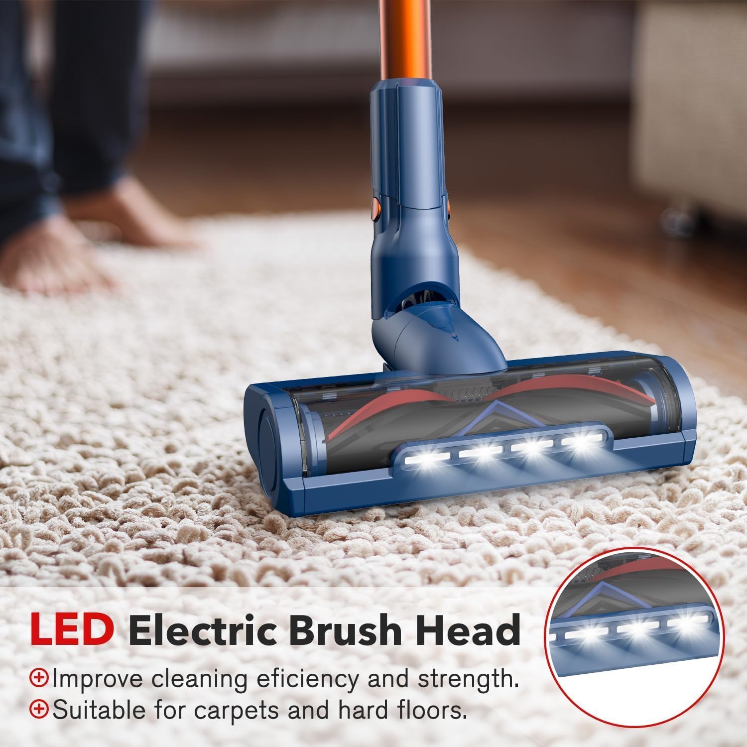 whall Cordless Vacuum Cleaner, Upgraded Strong Suction Brushless Motor Cordless Stick Vacuum Cleaner, Lightweight Handheld Vacuum for Home Pet Hair Carpet Hard Floor, up to 55mins Runtime,Blue