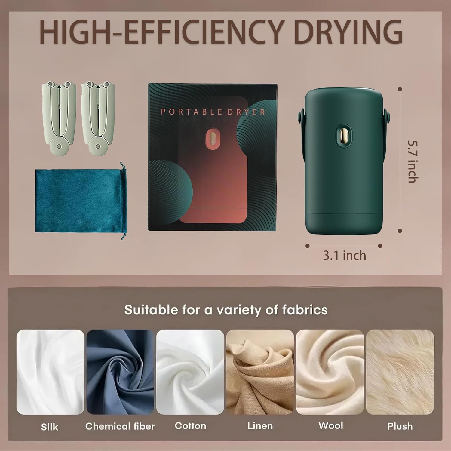 Portable Clothes Dryer, Mini Hanging Electric Laundry Dryer with Foldable Mini Drying Machine for Light Clothes, for Travel, Apartment, RV, Dorm,Convenient Fast Hanging Compact Clothes Dryer